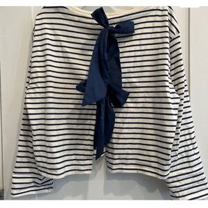 J. Crew Boatneck T-shirt with Bows in Stripe Mariner Cotton